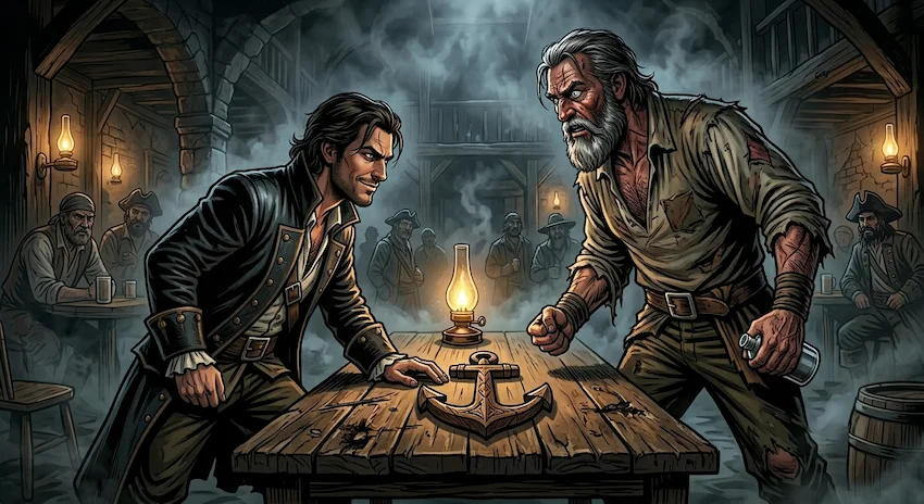 Echoes in the Mud depicts Lucian cautiously navigating the murky, dangerous sewer systems of Crimson Bay.